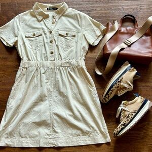 Allegra K Cream Button-Down Dress